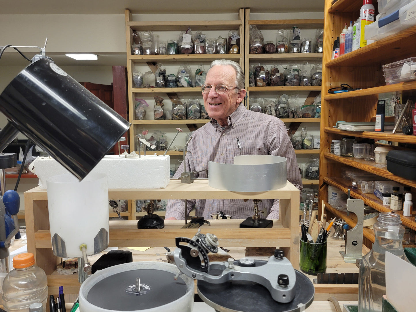 A private look behind and artisan jeweler's workbench and boutique.